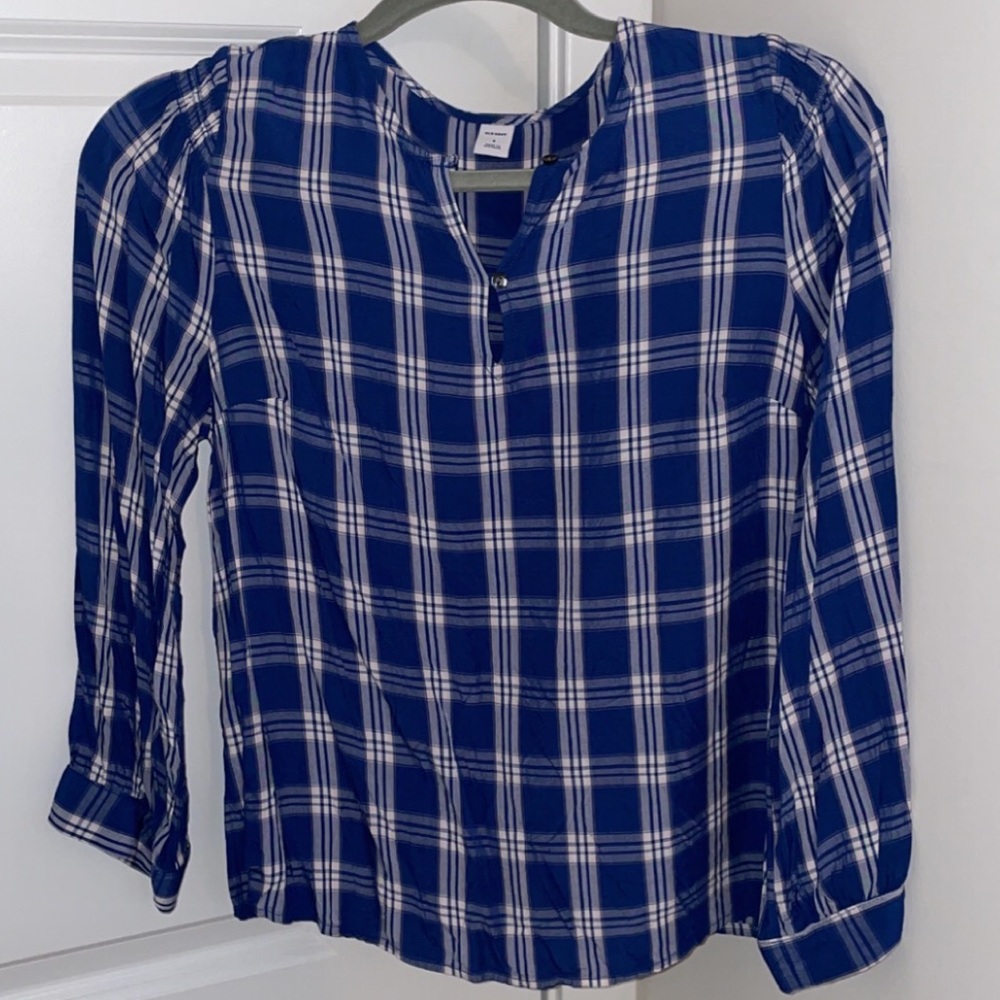 NWOT Old Navy Blue Plaid Blouse - Picture 1 of 4